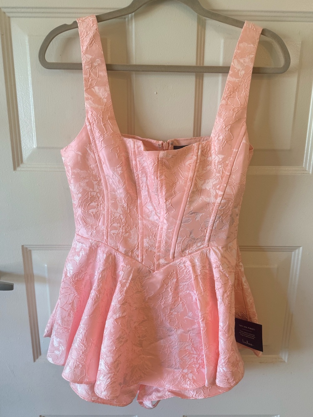Lulus Peach Floral Embroidered Strapless Dress